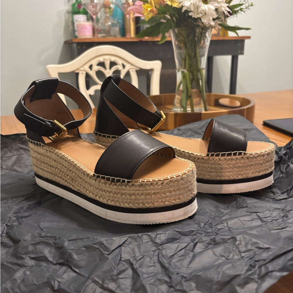 See by Chole Black Espadrille Platform Sandals